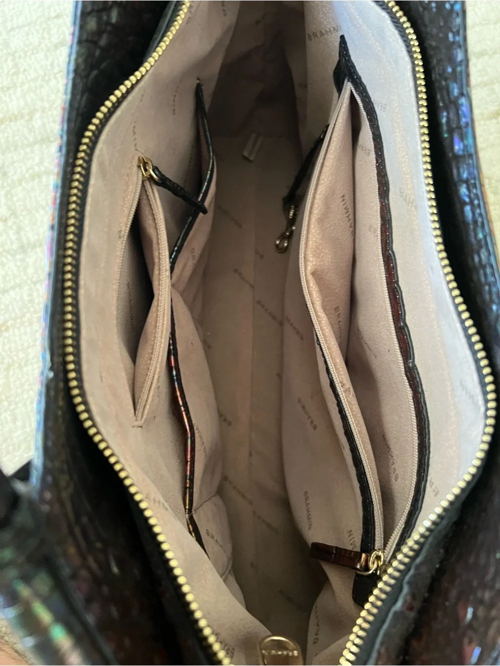 Brahmin Large Elaine Satchel Galaxy Melbourne Embossed Croc Leather Bag